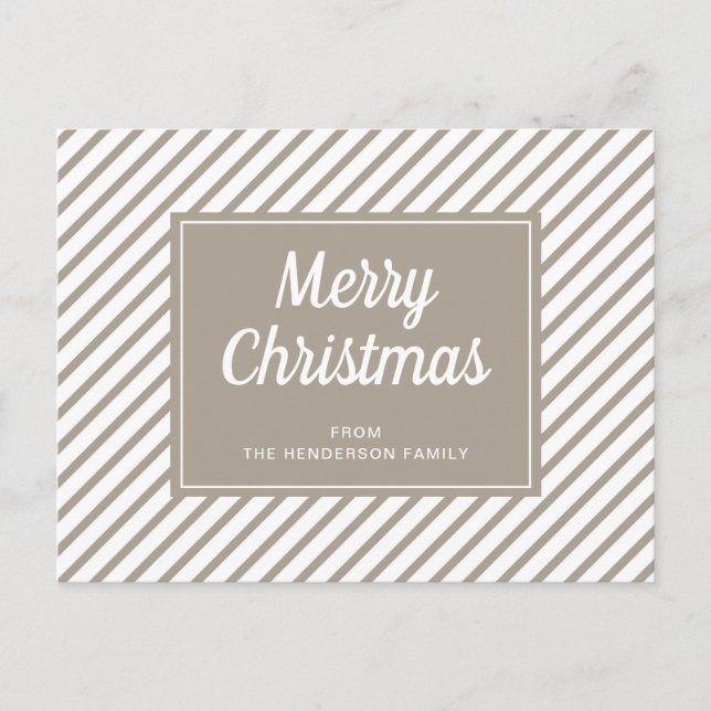 Modern Taupe Striped Christmas Postcard (Front)