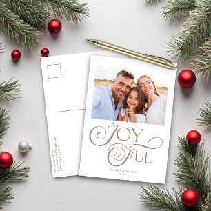 Modern Taupe Tan Joyful Christmas Holiday Photo Postcard