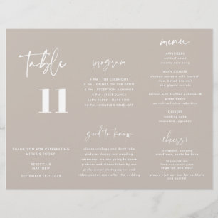 Modern Taupe Wedding Menu Program Trifold