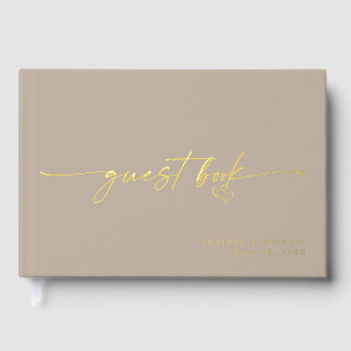 Modern Taupe Wedding Photo Calligraphy Script Guest Book