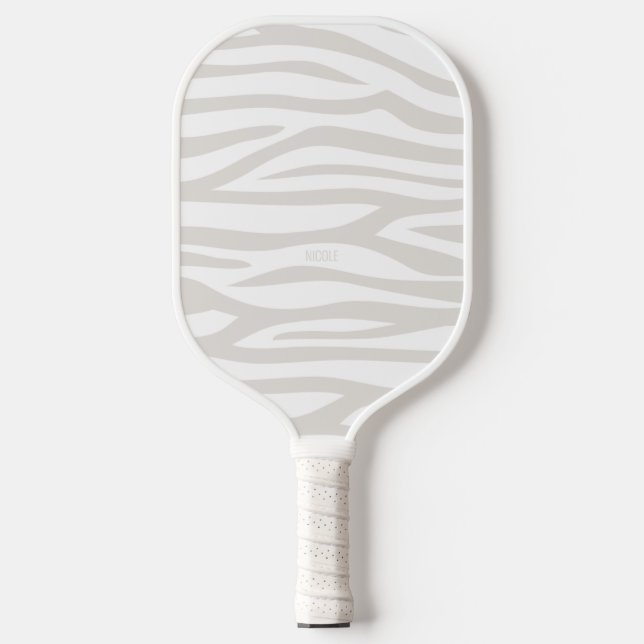 Modern Taupe Zebra Print Personalized Pickleball Paddle (Front)