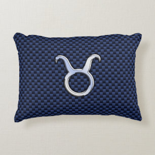 Modern Taurus Zodiac Sign Blue Carbon Fiber Print Accent Pillow