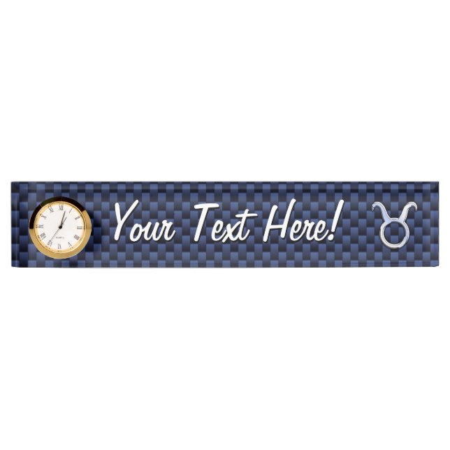 Modern Taurus Zodiac Sign Blue Carbon Fibre Print Nameplate (Front)