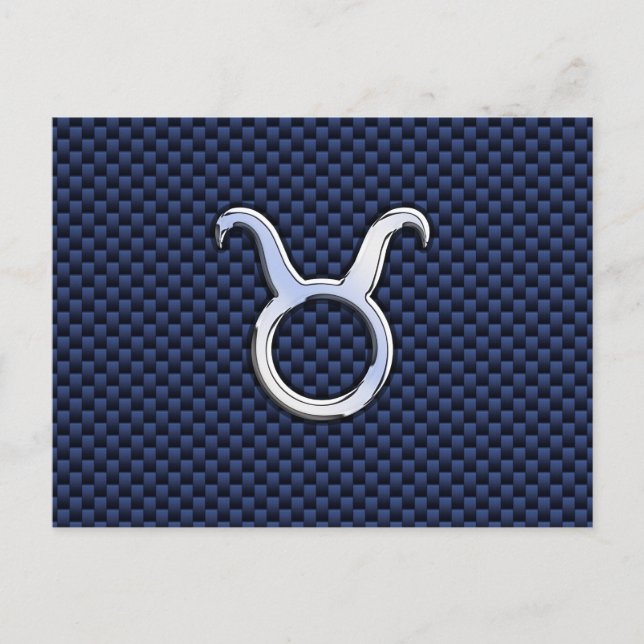 Modern Taurus Zodiac Sign Blue Carbon Fibre Print Postcard (Front)