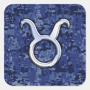 Modern Taurus Zodiac Sign Blue Digital Camouflage Square Sticker