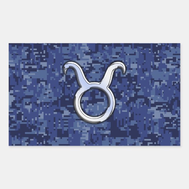 Modern Taurus Zodiac Sign Blue Digital Camouflage Sticker (Front)