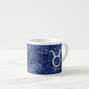 Modern Taurus Zodiac Sign Navy Blue Digital Camo Espresso Cup