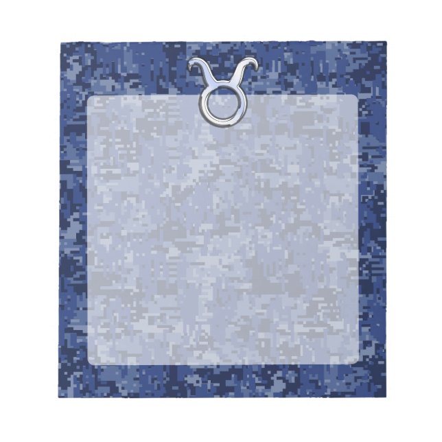 Modern Taurus Zodiac Sign Navy Blue Digital Camo Notepad (Front)