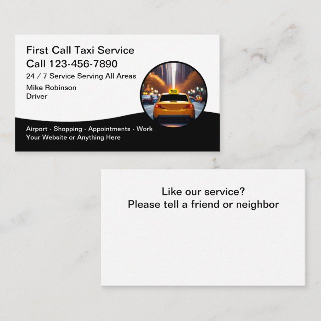 Modern Taxi Driver City Cab Service Business Card (Front/Back)