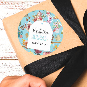 Modern Tea Party Blue Garden Floral Bridal Shower Classic Round Sticker