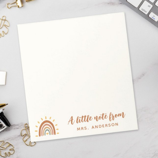 Modern Teacher Custom Name Boho Rainbow Sun Notepad (Creator Uploaded)