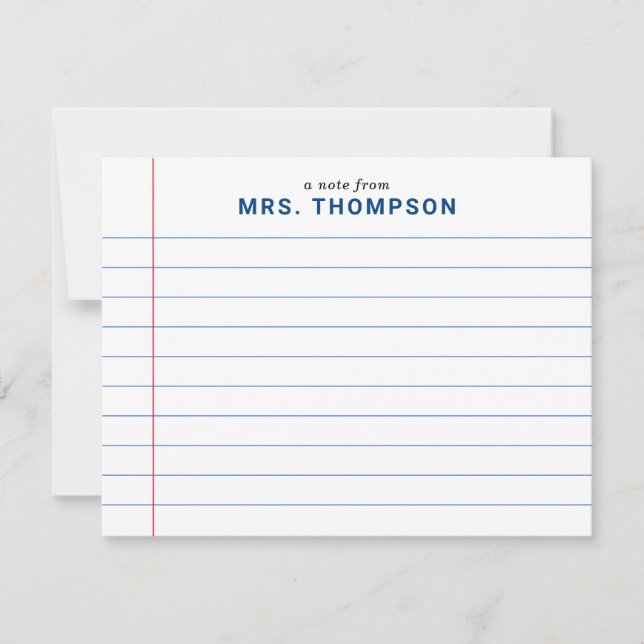Modern Teacher Notebook Lined Paper Educator Blue Card (Front)