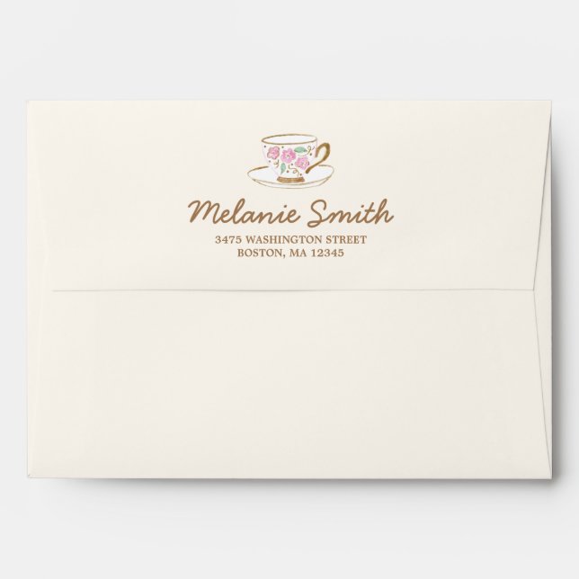 Modern Teacup Envelope Liner with Return Address (Back (Top Flap))