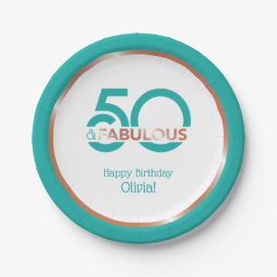 Modern Teal 50 and Fabulous Fifty Birthday Party Paper Plate
