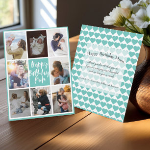 Modern Teal 8 Photo Collage Happy Birthday Mom