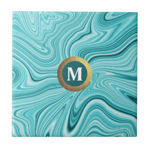 Modern teal agate monogram  tile
