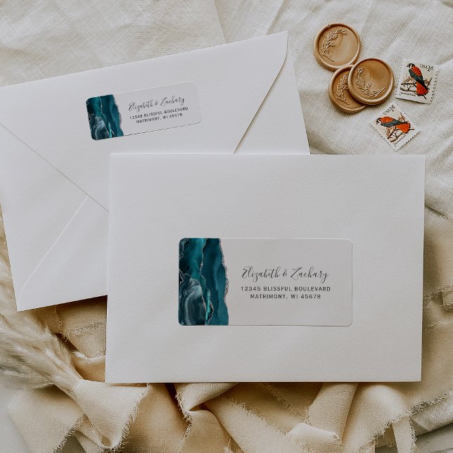 Modern Teal Agate Silver Wedding Return Address (Creator Uploaded)