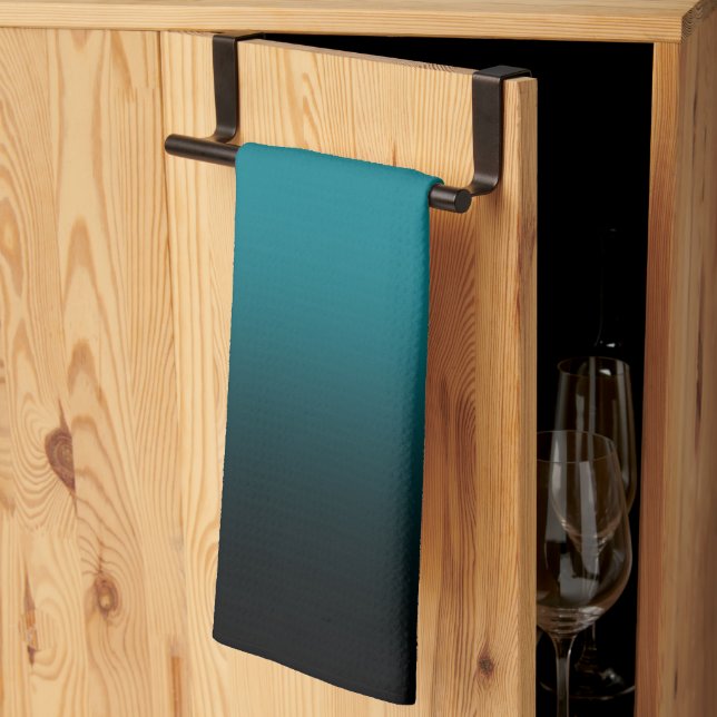 Modern Teal and Black Gradient Kitchen Towel (Thirds Fold)