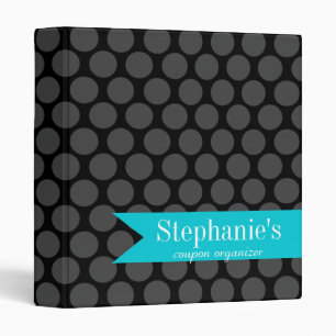 Modern Teal and Black Polka Dot Coupon Organizer Binder