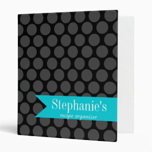 Modern Teal and Black Polka Dot Recipe Organizer Binder