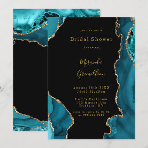 Modern Teal and Gold Agate Stone Bridal Shower Invitation
