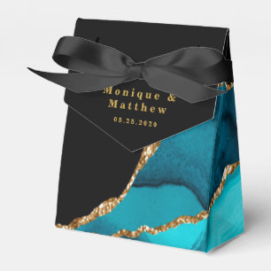 Modern Teal and Gold Agate Stone Wedding Favor Box
