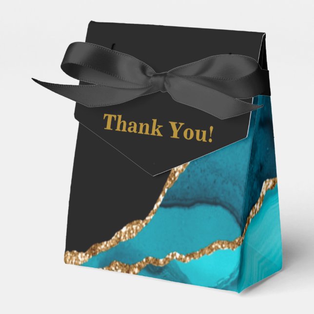 Modern Teal and Gold Agate Stone Wedding  Favor Box (Front Side)