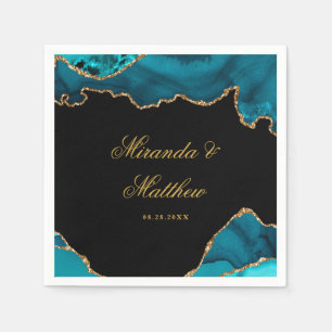 Modern Teal and Gold Agate Stone Wedding Paper Pl Napkin
