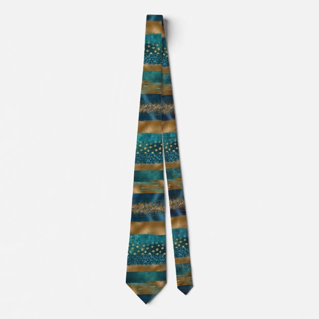 Modern teal and gold brush paint strokes tie (Front)