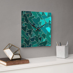 Modern Teal and Gold Geometric Triangle Wall Clock
