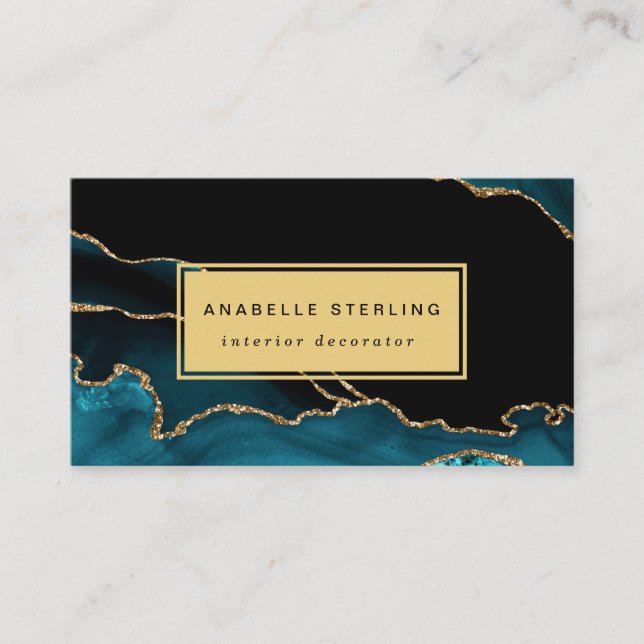 Modern Teal and Gold Marble Design, Customizable Business Card (Front)
