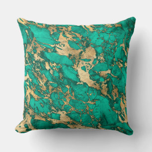 Modern Teal and Gold Marble Pattern Throw Pillow