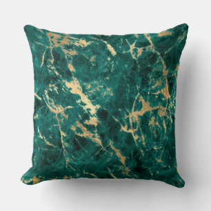 Modern Teal and Gold Marble Pattern Throw Pillow