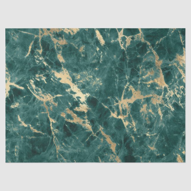 Modern Teal and Gold Marble Pattern Tissue Paper (Front)