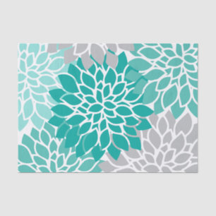 Modern Teal and Grey Floral Tissue Paper