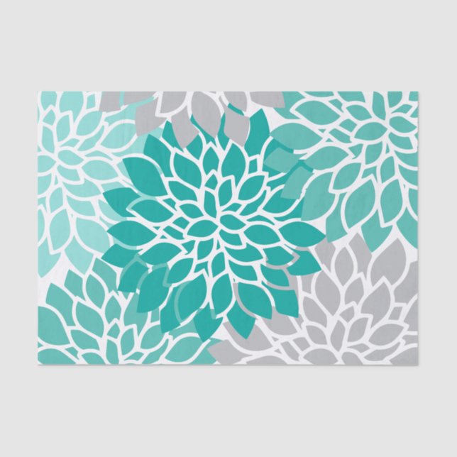 Modern Teal and Grey Floral Tissue Paper (Front)