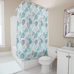 Modern Teal and Grey Leaves Shower Curtains