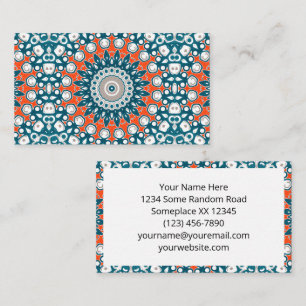 Modern Teal and Orange Mandala Pattern Business Card