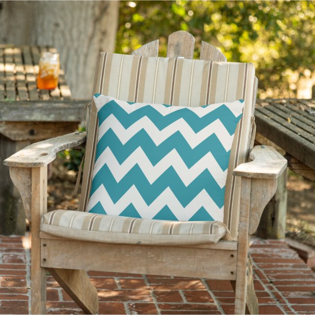 Modern Teal and Soft White Chevron Stripes Throw Pillow (Chair)