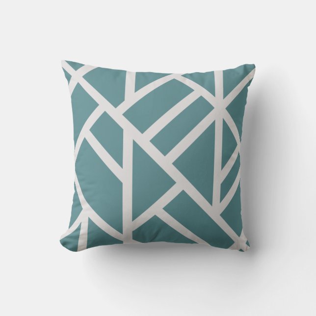 Modern Teal and White Abstract Stripes Throw Pillow (Front)