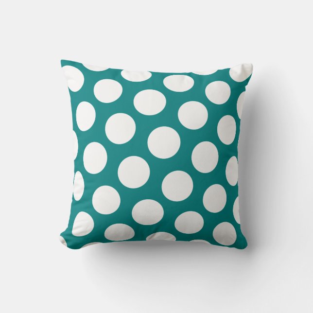 Modern Teal and  White Polka Dot Throw Pillow (Front)