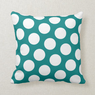 Modern Teal and White Polka Dot Throw Pillow