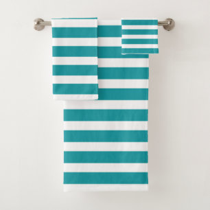 Modern Teal and White Stripes   Bath Towel Set