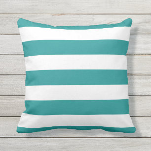 Modern Teal and White Stripes Throw Pillow