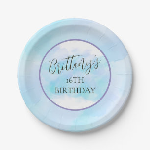 Modern Teal Aqua Elegant Personalized Birthday Paper Plate
