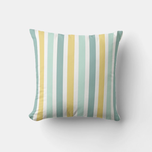 Modern Teal Aqua Gold Stripes Pattern Throw Pillow (Front)