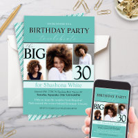Modern Teal Aqua Tiffany 30th Birthday Invitation