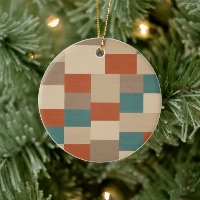 Modern Teal & Beige Geometric Blocks Ceramic Ornament (Tree)