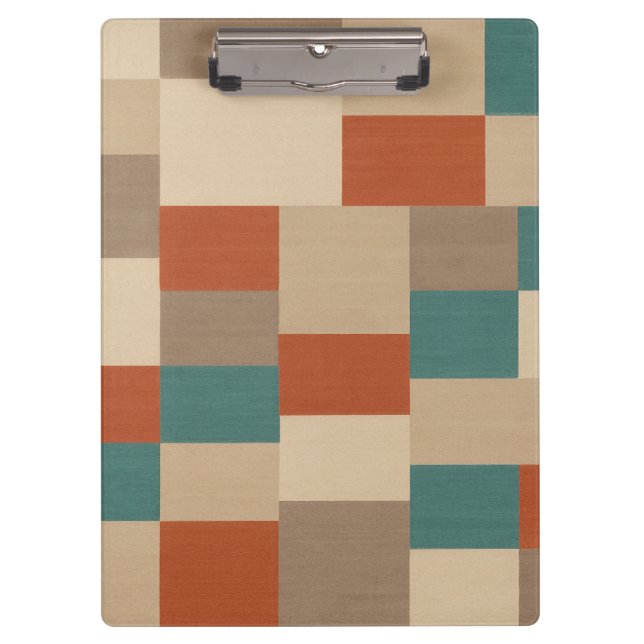Modern Teal & Beige Geometric Blocks Clipboard (Front)