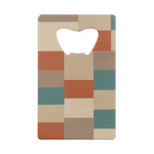 Modern Teal & Beige Geometric Blocks Credit Card Bottle Opener